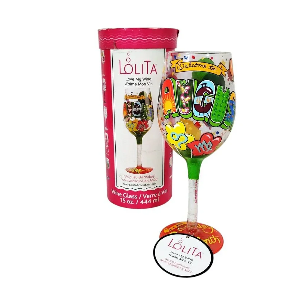 Lolita Painted Wine Glass Rhinestones August Birthday
